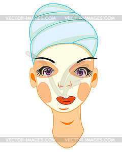 Young girl with cream mask on person - vector image