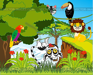 Green jungle and their inhabitants - vector clipart