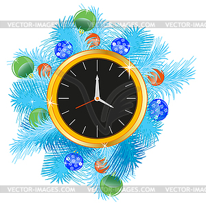 Праздничные часы украшают новогоднюю игрушку - векторный клипарт EPS