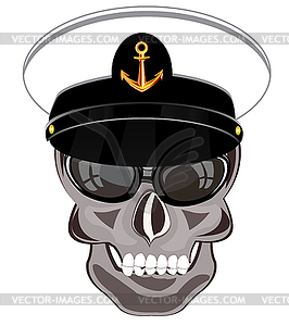 Skull of person in service cap of captain of sailor - vector clipart