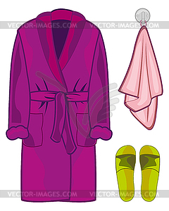 Home cloth robe ,towel and slippers - vector clipart