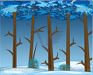 Thick winter wood and snow snowdrifts - vector clipart