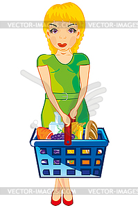 Making look younger girl with product in basket - vector image