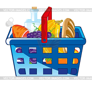 Магазинная корзина насыщена товаром - изображение в векторе