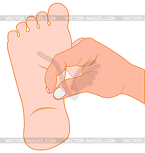 Medical massage of foot of person - vector clip art