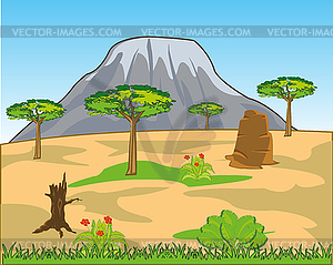 African savannah and high mountain on horizon - vector clip art