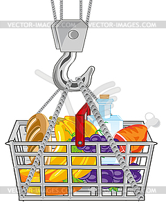 Basket with product on hook of tap - vector image