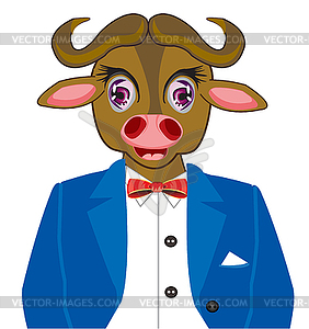 Cartoon animal buffalo in fashionable suit - vector clip art