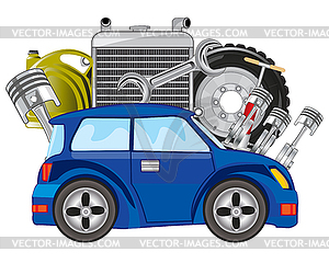 Car and details of it - vector image