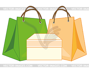 Bags packages and box of paperboard - color vector clipart