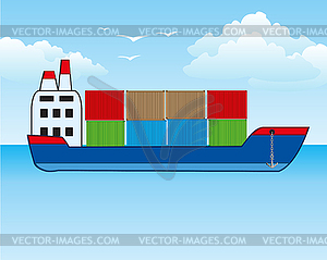 Freighter with container in open sea - vector image