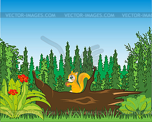 Year wood and squirrel on snag - royalty-free vector clipart