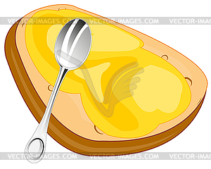 Piece of bread with mask and spoon - vector image