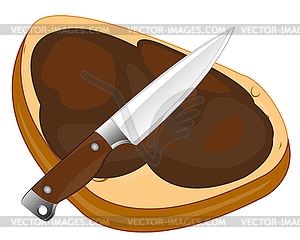 Chocolate mass salved on piece of bread - vector image