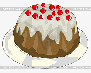 Cake decorated berry on plate - vector clip art