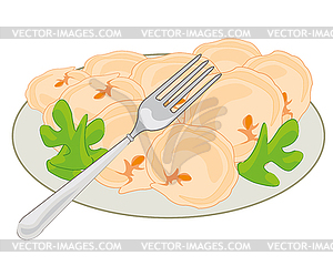 National dish meat dumplings on plate - vector clipart