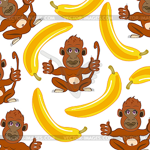 Wildlife ape and banana decorative pattern - vector clipart