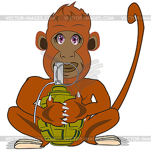 Cartoon animal ape embracing hand garnet - vector image