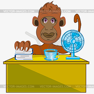 Cartoon ape in office at table - vector clipart