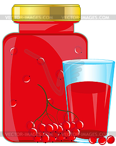 Bank and glass with berry compote - color vector clipart