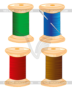 Spools with colour thread and needle - vector image