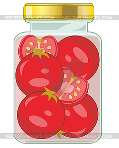 Стеклянная банка со спелыми помидорами - изображение в векторном формате
