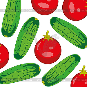 Ripe vegetables tomatoes and cucumber decorative - vector image