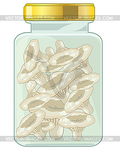 Salty mushrooms in glass bank with lid - vector clip art