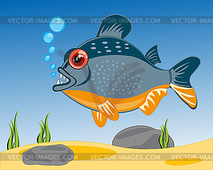 Cartoon of fish to piranhases sailling in river - vector image