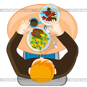 Men with meal at table - stock vector clipart