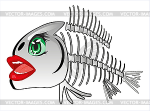 Fish skeleton with eye and lip cartoon - vector clipart