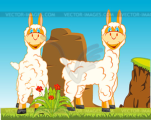 Animals lama on background of wild nature - vector clipart