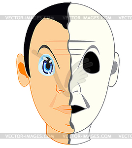 Person and halfs of mask - vector clipart