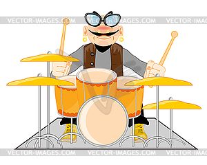 Fashionable man drummer for music instrument - vector clip art