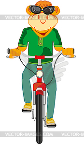 Cartoon animal on transport facility bicycle - vector image