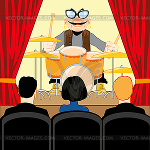 Music concerto of drummer in common-room - vector image