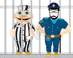 Cartoon concluded for lattice and police guard - vector clip art