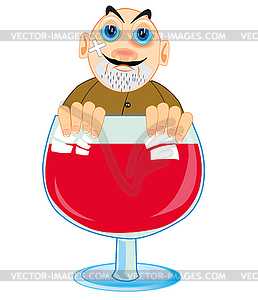 Cartoon men alcoholic peering out goblet blame - vector clipart