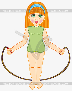 Girl teenager with jump rope in hand - stock vector clipart