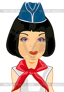 Girl in oversea cap and red tie - vector clip art