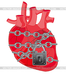 Heart of person locked on barn lock - vector clipart