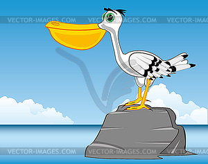 Bird pelican on in middle ocean - vector image