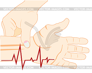 Измерение пульса на руке изолированно - иллюстрация в векторном формате