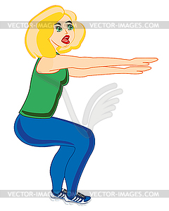 Making look younger girl does exercise squat - royalty-free vector clipart