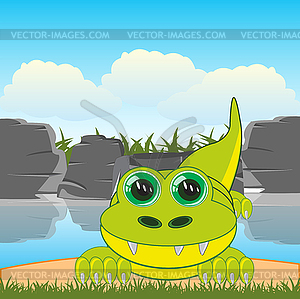 Cartoon animal riverside crocodile amongst wild - vector clipart