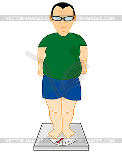 Full men measuring its weight - vector image