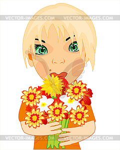 By lucky young girl with bouquet flower - vector image