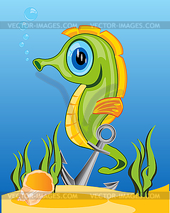 Water animal seahorse and bottom of ocean - vector image