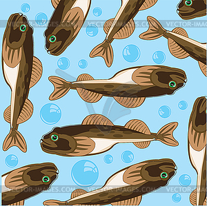 Fish goby on turn blue background with bladder - vector image