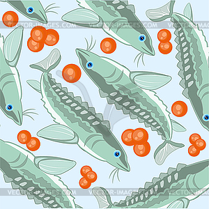 Decorative pattern of fish sturgeon and roes - vector image